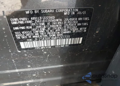 2021 Subaru Forester Sport z USA, uszkodzony, nr VIN JF2SKARC4MH500709